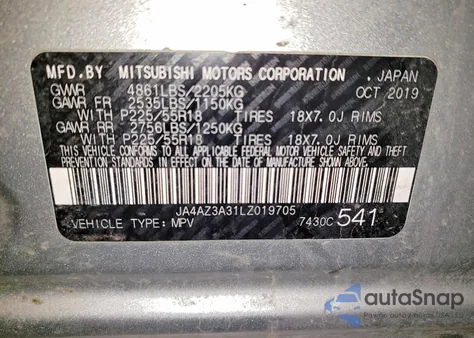 2020 Mitsubishi Outlander Se z USA, uszkodzony, nr VIN JA4AZ3A31LZ019705